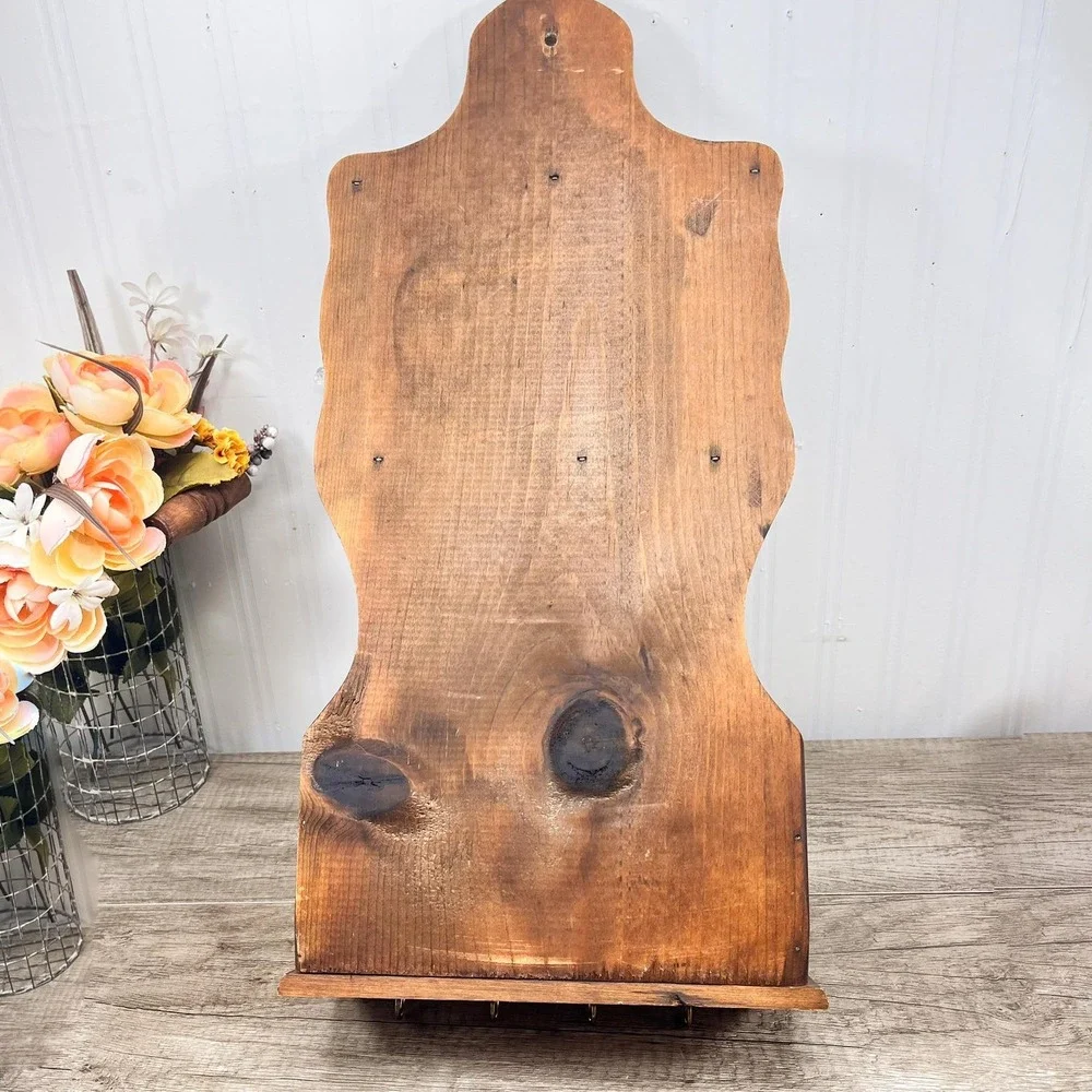 Vintage Wood Spoon Rack - 12 Spoon Display with Pocket‎ Shelf